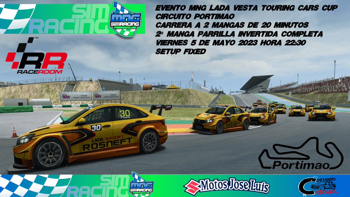 Nuevo evento MNG!
Nos vemos el viernes 5 de mayo en <a href="/raceroom/">RaceRoom</a> 
con el Lada Vesta en Portimao, contenido gratuito del juego.
Os esperamos!