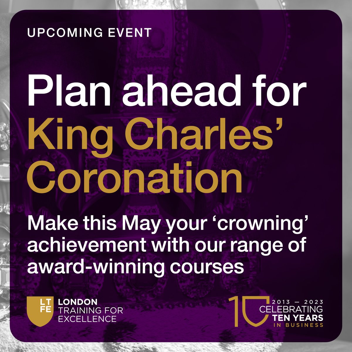LondonTFE's tweet image. With only a few weeks left until King Charles' Coronation 🤴 in May, make sure you are prepared by training with London Training for Excellence. 
Visit ow.ly/KK5c50NNHAr to plan ahead and get ready! 🎉

#kingscoronation #traininginlondon #londontfe
