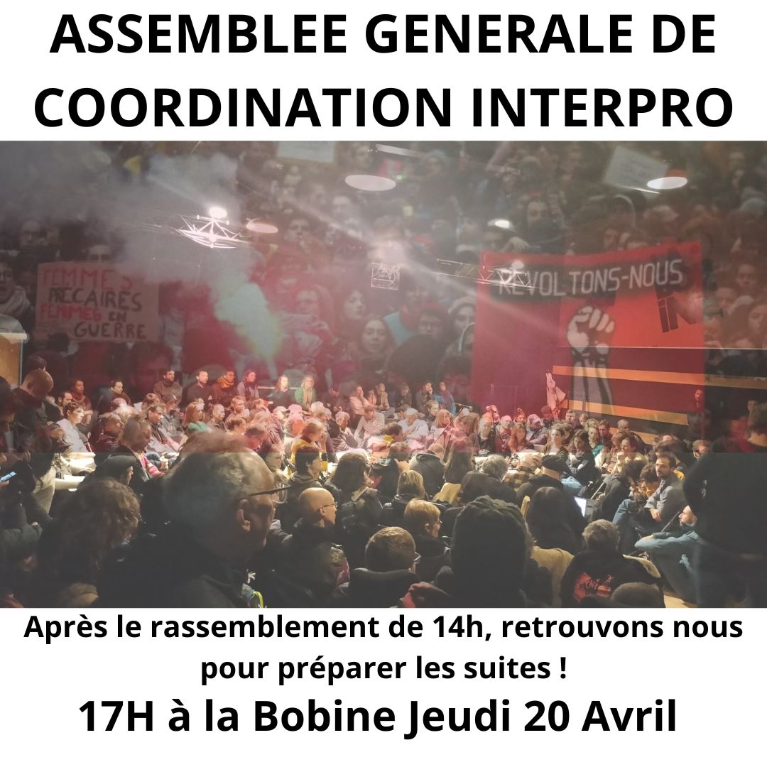 Aujourd'hui à Grenoble, après le rassemblement de 14h devant la direction de la Poste (avenue Rhin et Danube), Assemblée Générale à la Bobine à 17h !
