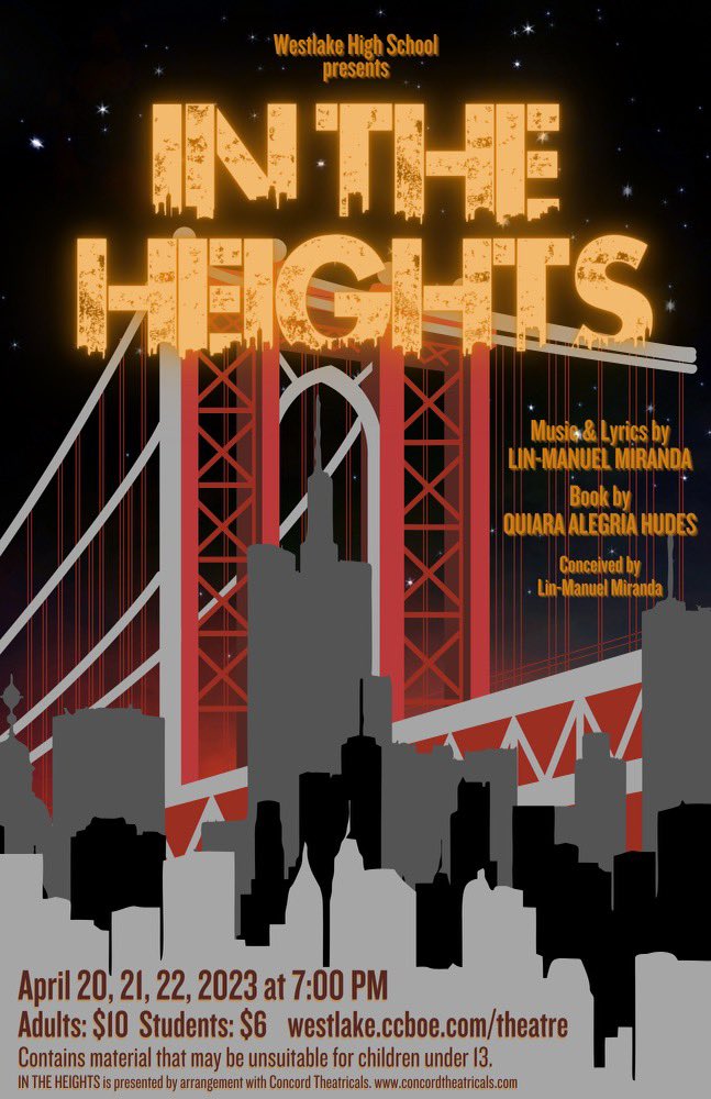 Make sure to come out see <a href="/Westlake_HS/">Westlake High School</a>  production of In the Heights !! This weekend beginning TONIGHT at 7PM. You DONT want to miss this show !!