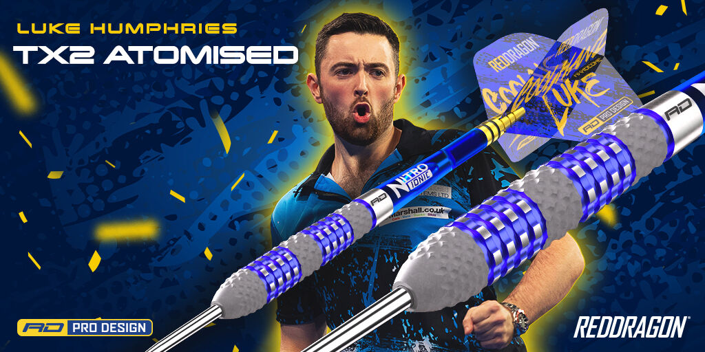 reddragondarts's tweet photo. SPRING LAUNCH | Luke Humphries TX-2 🔵🟡

Made from @lukeh180 characteristic bullet profile, TX-2 Atomised darts are optimised for pure throw acceleration by combining low profile milling with triple knurled grip zones.

Full collection ➡️ https://t.co/YZrpyjwu1u  

#Darts https://t.co/JlMesmTnlQ