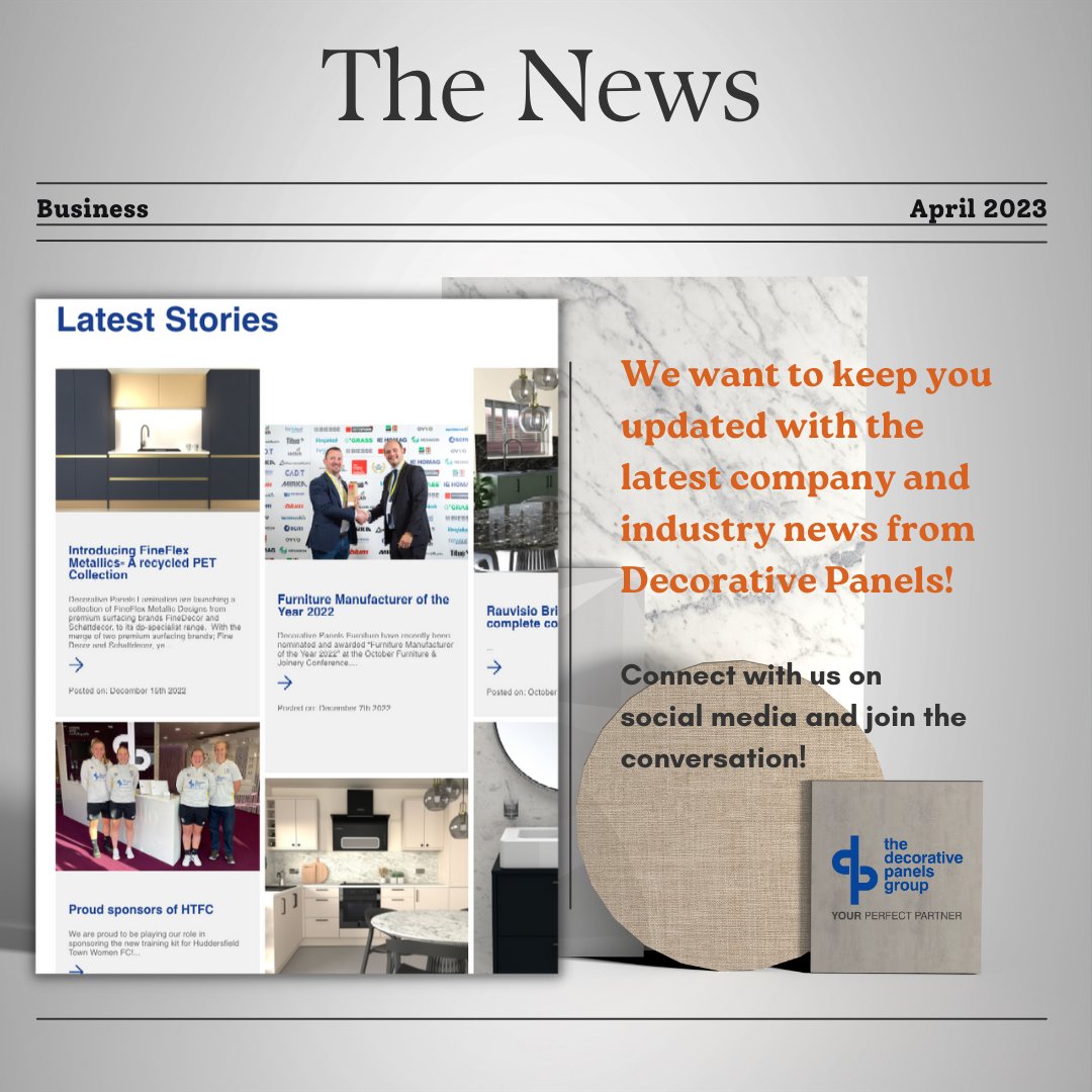 See the latest company and industry news from Decorative Panels. Connect with us on social media and join the conversation!
Visit our website! decorativepanels.co.uk

#decorativepanels #companynews #news #dpgroup #furnitureindustry #connect #perfectpartner