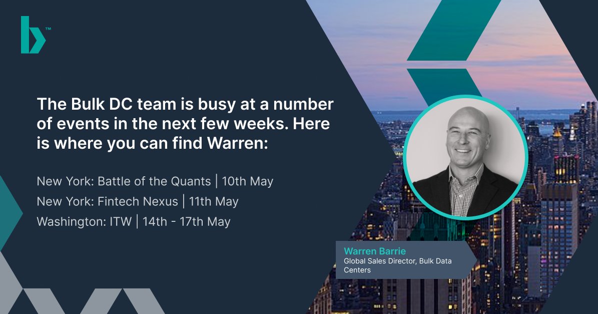 Our Global Sales Director, Warren Barrie, will be attending a number of industry events over in May.

If you're attending and are interested in leveraging his knowledge of our  data centers, please click on the link to schedule a 30-minute meeting.

loom.ly/wTsHIrs