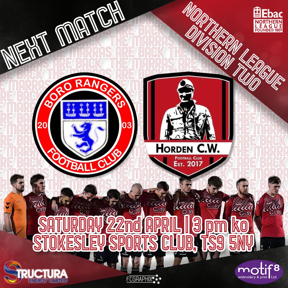🔴⚫️ NEXT UP 🔴⚫️

It’s the last game of the <a href="/theofficialnl/">NightLife</a>  season for us on Saturday as we travel down to Stokesley to play <a href="/bororangers/">Boro Rangers FC</a>.

With both teams looking to win the league title it should be a cracker!

Hopefully we will have a good away following to cheer the lads on!