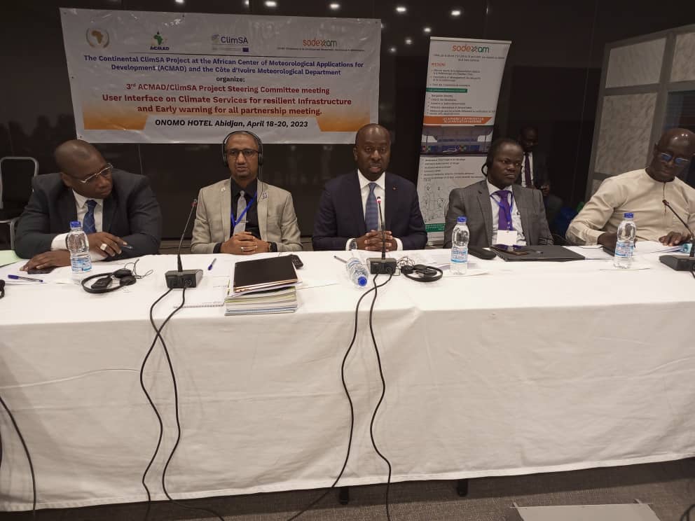ACMAD_org's tweet photo. ACMAD/CLIMSA meeting of user  Interface platform on Climate Servies for DRR with Amphasis on resilient Infrastructure design, building and operation. Abidjan Grand BASSAM Cote d Ivoire 19 April 2023. https://t.co/9JpwEgZC9H
