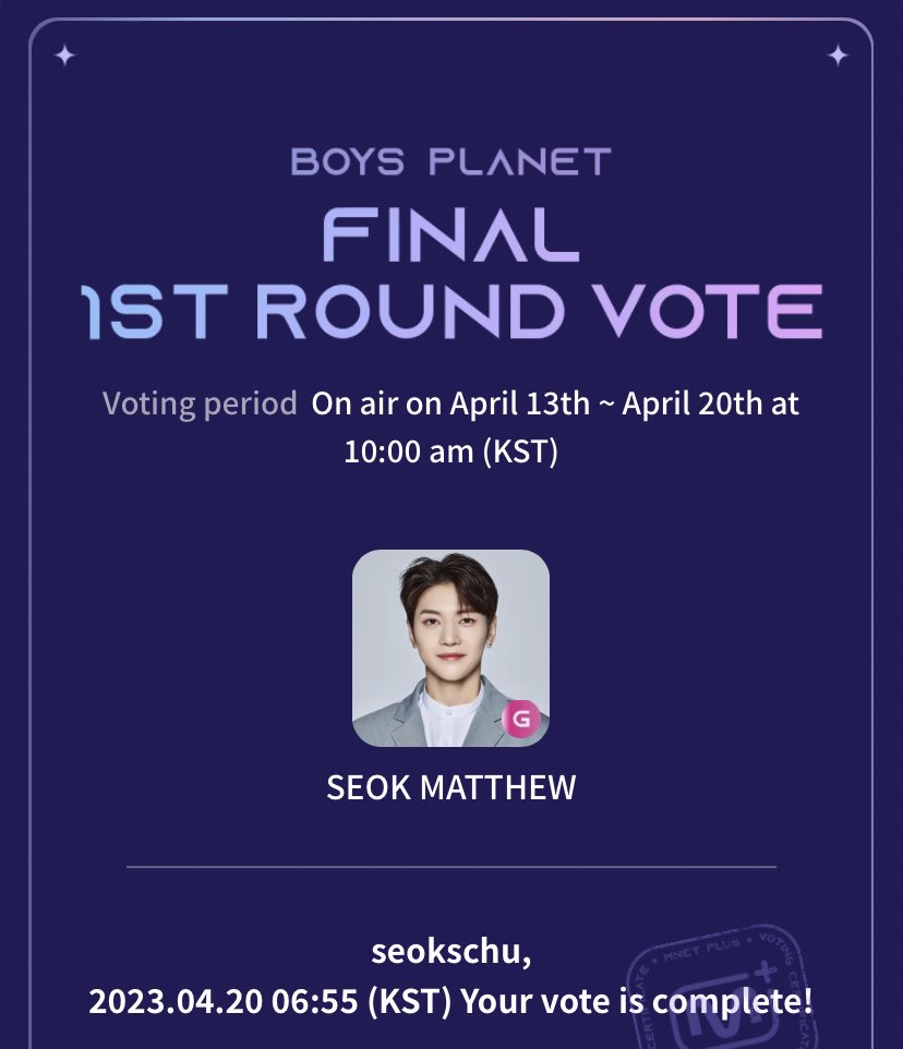 matthewnivrse's tweet image. and my voting proof today! 🩷 matthew let’s debut later 🫶🏼 #Matthew1Pick