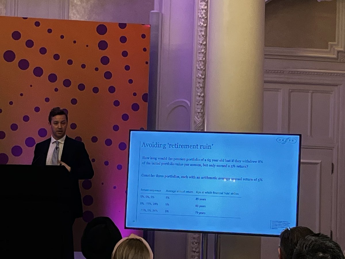 Ruffer talking about retirement and what recent economic changes have meant about retirees having to change their income-taking thinking. (Do retirees think about this? I don’t think so!). Interesting slide about “retirement ruin”. #PMIMasterTrust23