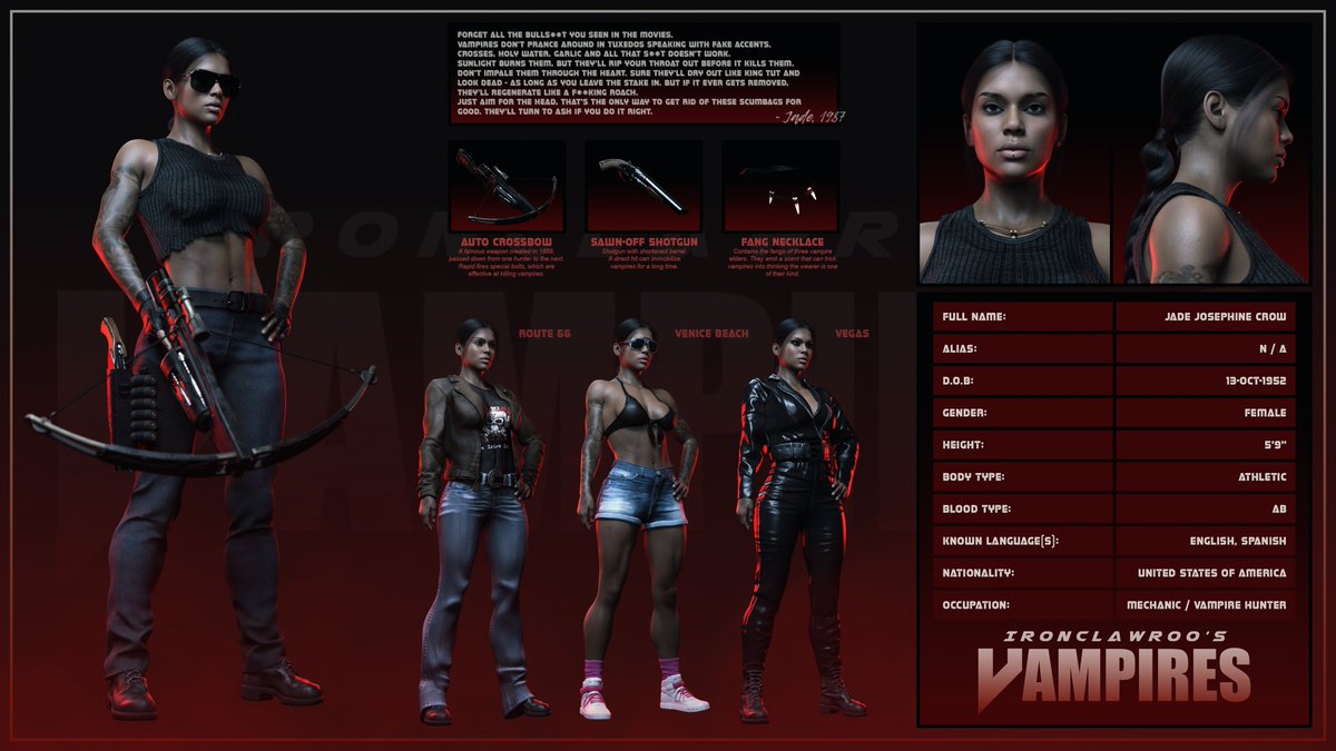 ironclawroo's tweet photo. Jade Character Sheet. #3dart #daz3d #dazstudio #urbanfantasy #characterdesign #charactersheet #badass #tattoos https://t.co/AIR5W7dLkJ