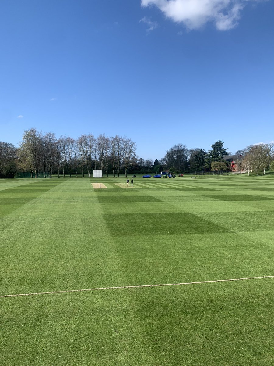 trentgrounds1's tweet photo. All set up for todays fixture. @TrentSport 1XI v MCC. Brilliant effort from the whole team getting the site looking this good considering the weather we’ve had over the last few weeks @trentoperations 👏🏻👏🏻👏🏻🏏☀️🌱 https://t.co/60eiiLalC0