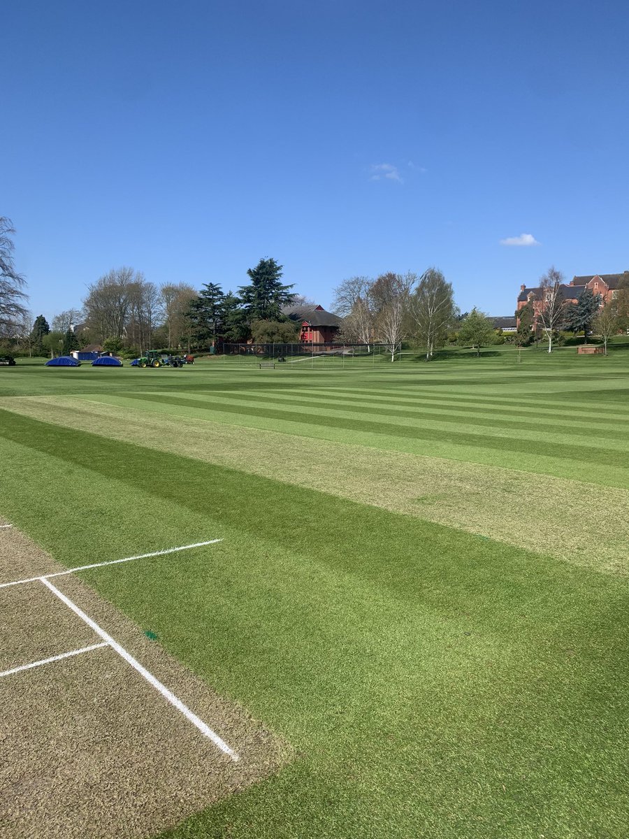 trentgrounds1's tweet photo. All set up for todays fixture. @TrentSport 1XI v MCC. Brilliant effort from the whole team getting the site looking this good considering the weather we’ve had over the last few weeks @trentoperations 👏🏻👏🏻👏🏻🏏☀️🌱 https://t.co/60eiiLalC0