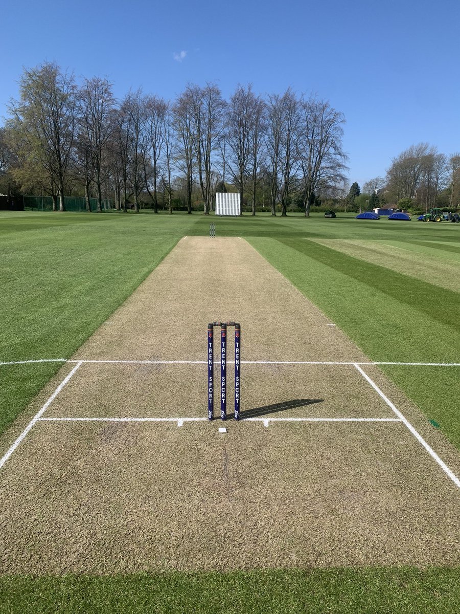 trentgrounds1's tweet photo. All set up for todays fixture. @TrentSport 1XI v MCC. Brilliant effort from the whole team getting the site looking this good considering the weather we’ve had over the last few weeks @trentoperations 👏🏻👏🏻👏🏻🏏☀️🌱 https://t.co/60eiiLalC0