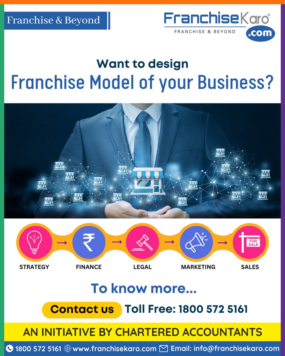 FranchiseKaro1's tweet photo. Are you looking to take your business to the next level by creating a franchise model? We're here to help! 
Our team of experts can guide you &amp; design a successful franchise system that will expand your brand's reach &amp; increase profitability. 

Visit now- https://t.co/591dx0lgWR https://t.co/B1tXPjLEQO