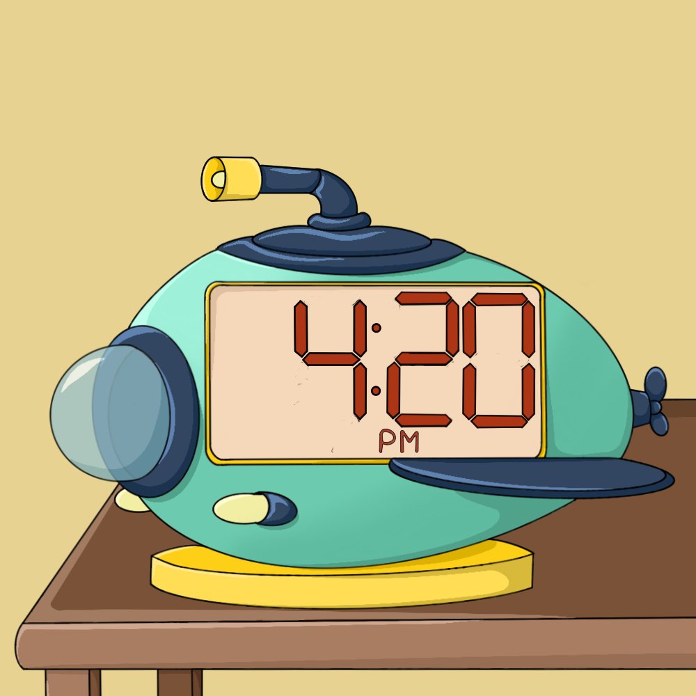cluekooclocks's tweet photo. Big disappointment not getting this project minted yet.  I was really looking forward to rewarding the owners of these two clocks today.  The 4:20 clocks (am and pm) are both Yellow Submarines.  The only excuse for that song is that the Beatles were high when they wrote it. https://t.co/qsRpcWESUW