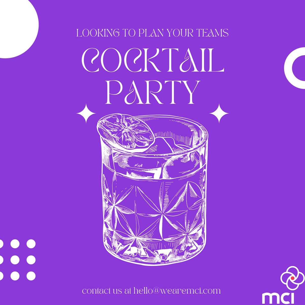 Shake things up with a cocktail party that’s sure to elevate your teams spirits! 🍸🎉

 Let us handle the mixing and mingling while you enjoy some well-deserved team bonding🥳🥂         

Ready to get the party started?🎉🍸 Reach out to us today at hello@wearemci.com
