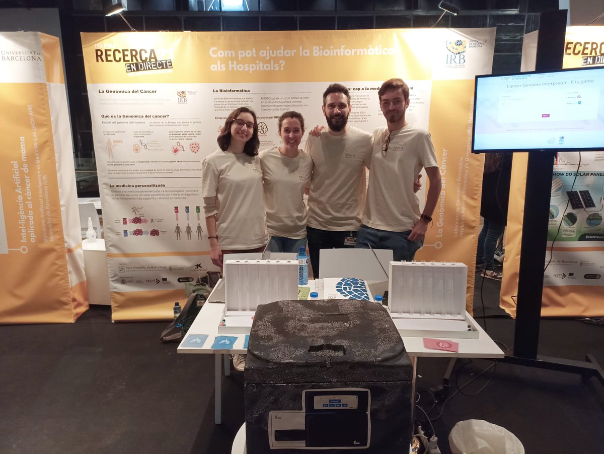 bbglab's tweet photo. Som a la Fira #RecercaenDirecte organitzada pel @PCB_UB
Si us interessa la ciència i voleu conèixer com el Grup de Recerca en Genòmica Biomèdica de l'@IRBBarcelona contribuim a la #MedicinaPersonalitzada del càncer, veniu el dissabte 22 d'abril al @CosmoCaixa_CAT https://t.co/7OWqqLsk2F