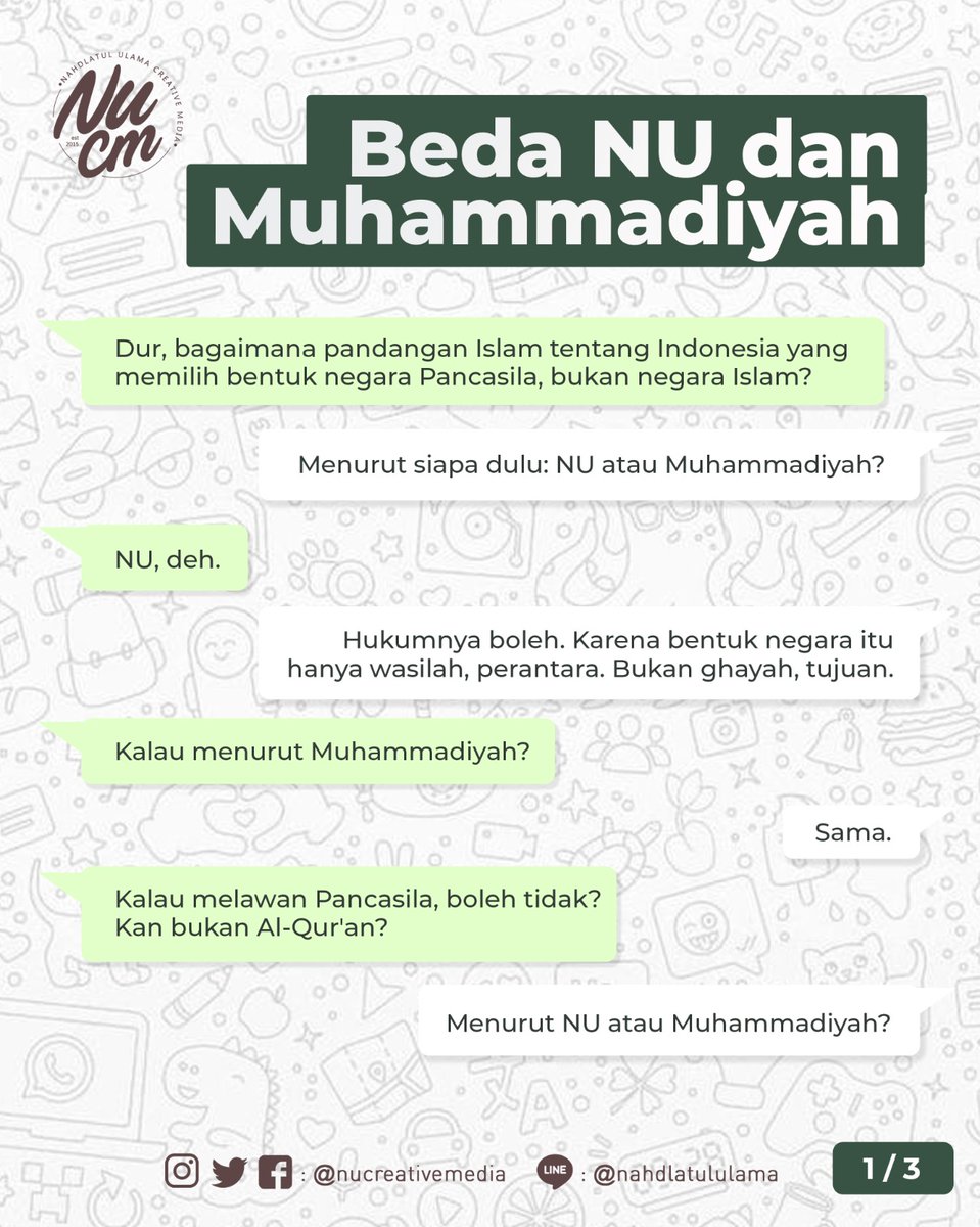 NUCreativeMedia's tweet photo. Apasih perbedaan NU dan Muhammadiyah? Mari simak percakapan Julkipli dan Durakhim berikut!
- jadi, kesimpulannya bagaimana? ^^

#NahdlatulUlama #Islam #NU #Muhammadiyah #Indonesia https://t.co/MSGUMcZzrF