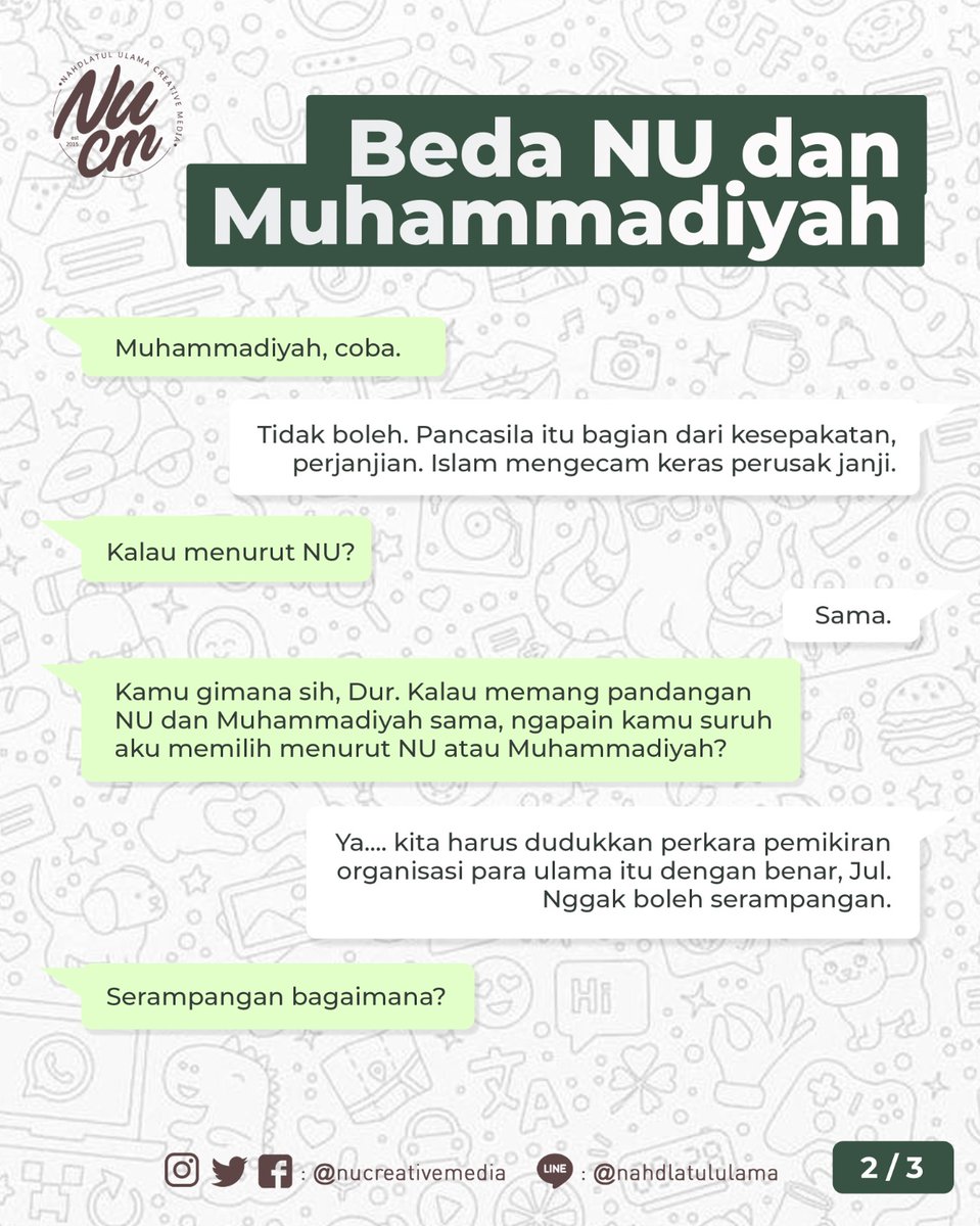 NUCreativeMedia's tweet photo. Apasih perbedaan NU dan Muhammadiyah? Mari simak percakapan Julkipli dan Durakhim berikut!
- jadi, kesimpulannya bagaimana? ^^

#NahdlatulUlama #Islam #NU #Muhammadiyah #Indonesia https://t.co/MSGUMcZzrF