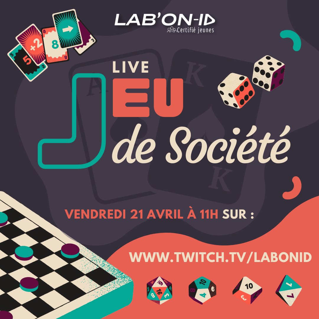 lab_onid's tweet photo. Demain venez vous plonger avec l'équipe LAB'ON-ID de la @MlpsSalon dans l'univers du jeu de société et poser vos questions en direct sur https://t.co/cS2t3QjzKP à 11h !
#jeudesociété #pricxel #labexpression #paroledejeunes #missionlocale https://t.co/uTzu127MPA