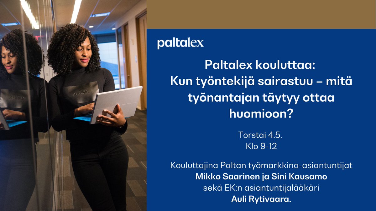 Mitä työnantajan täytyy ottaa huomioon, kun työntekijä sairastuu?

Tämä koulutus perehdyttää sinut mm. sairauspoissaoloihin ja palkanmaksuvelvollisuuteen, tietosuojaan ja työkykyyn, sekä varhaisen tuen malliin ja puheeksiottokeskusteluun.

lyyti.fi/reg/Kun_tyonte…

#koulutus