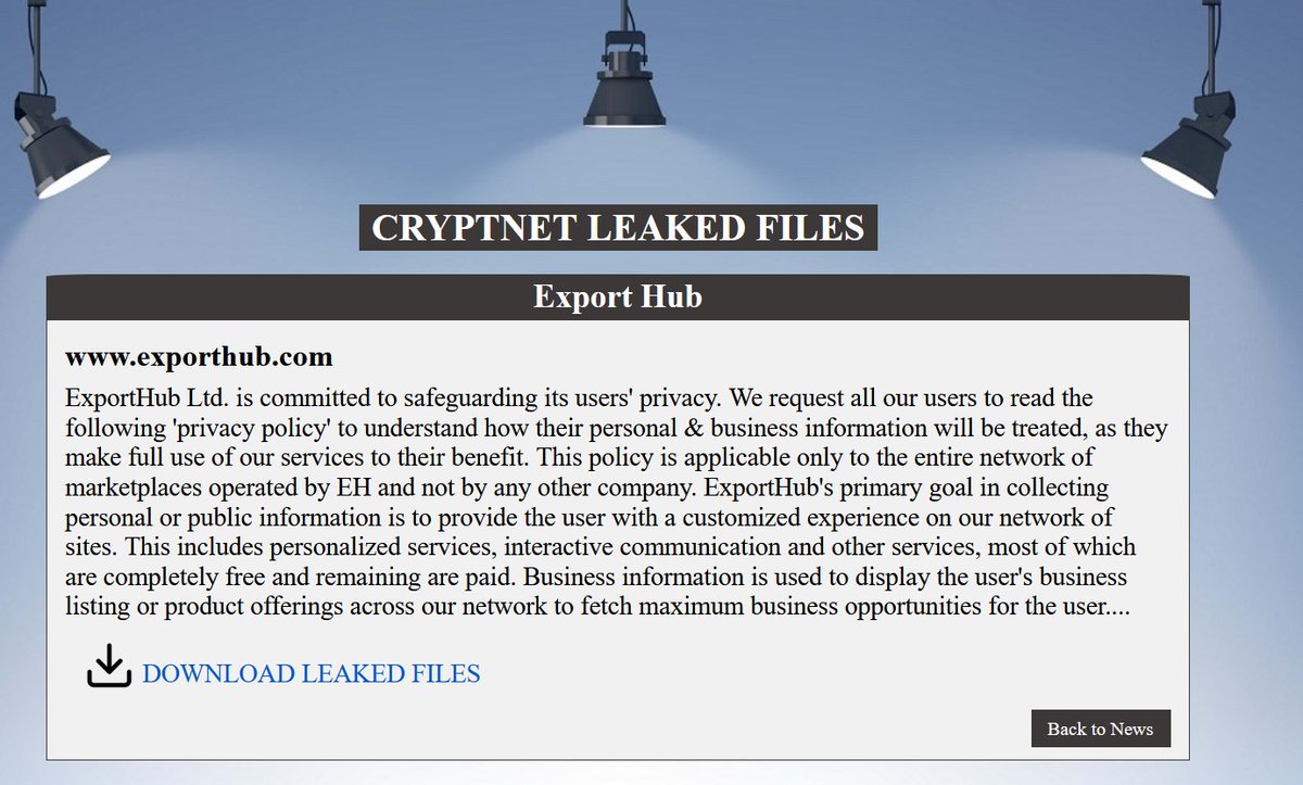 FalconFeedsio's tweet photo. CRYPTNET ransomware group added ExportHub (https://t.co/Dv4pVdeJOd), to their victim list. They claimed to have published 1.36GB of company data.
#USA
#CRYPTNET #Ransomware #darkweb #databreach https://t.co/bprc9OvYS9