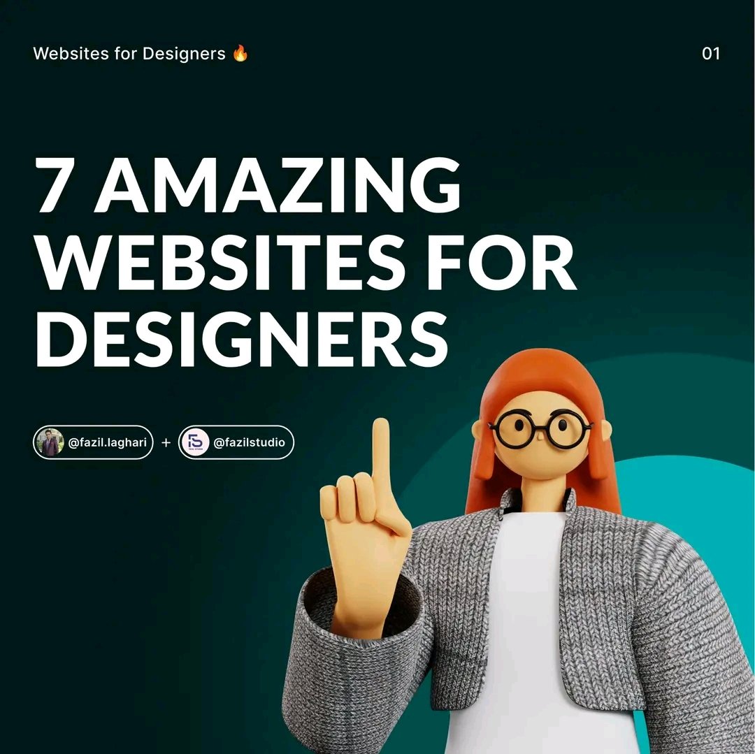 7 AMAZING 
WEBSITES FOR
DESIGNERS

#uidesign #uiux #Designers #designtwitter #designsystem #designinspiration #UIUXDesigner #ui #ux

👇👇👇