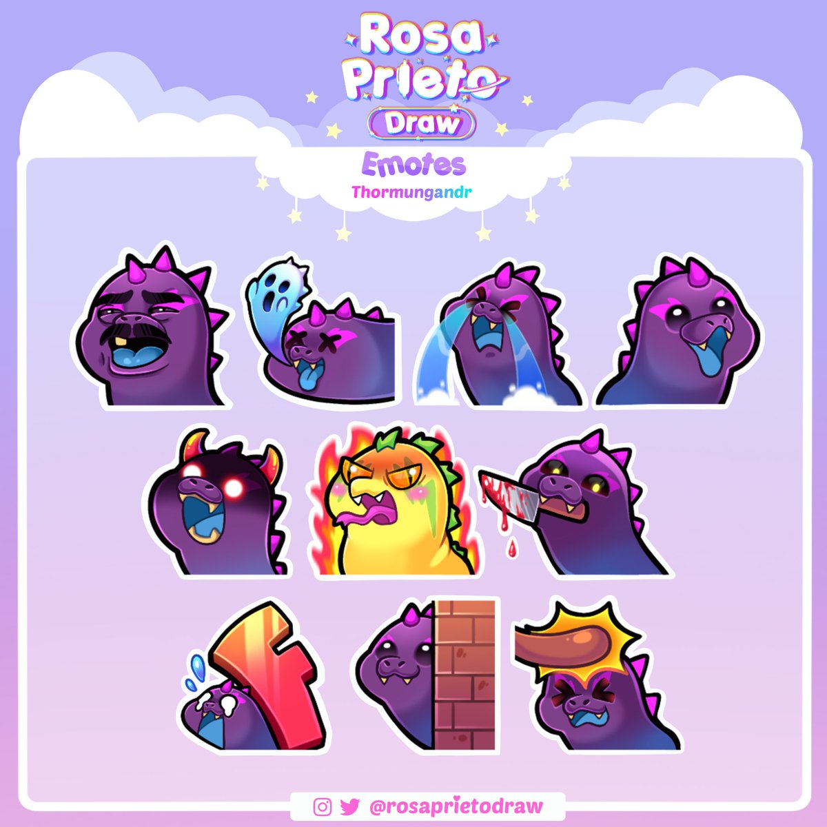 rosaprietodraw's tweet photo. 💜 Emotes for @thormungandr 💜
🌼 If you are interested in having personalised emotes send me a DM 💌
❌ Please, do NOT steal, copy or trace.
#emotes #emoteartist #emotecreator #opencommissions #twitch #art https://t.co/vzaapW59uU