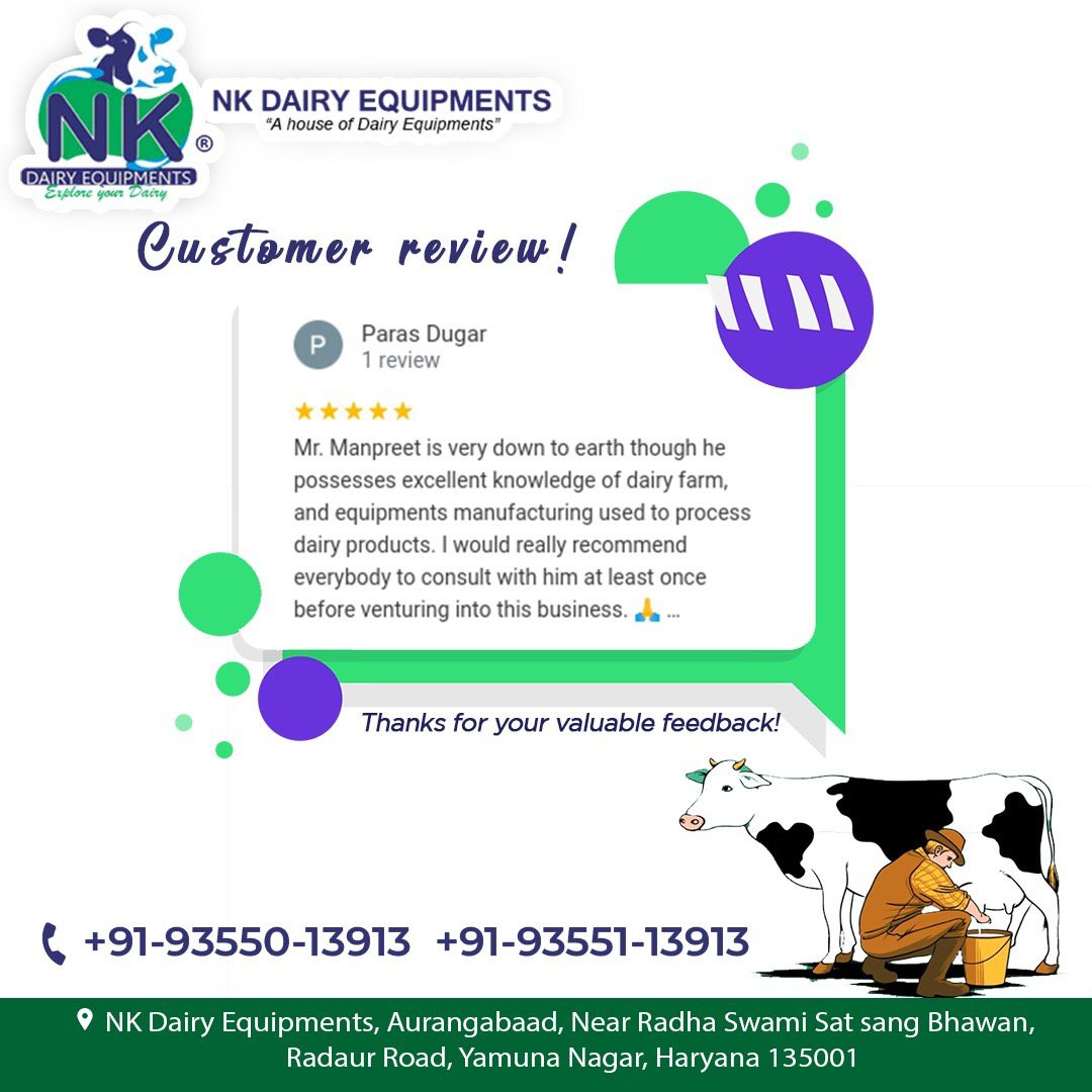 Customer review!

Thanks for your valuable feedback!

#customerfeedback #feedback #review #happycustomers #customersatisfaction #productreview #fivestarrating #highlysatisfied #dairyindustry #dairymachines #dairyequipment #nkdairyequipment #dairyfarm #yamunanagar #Haryana #India