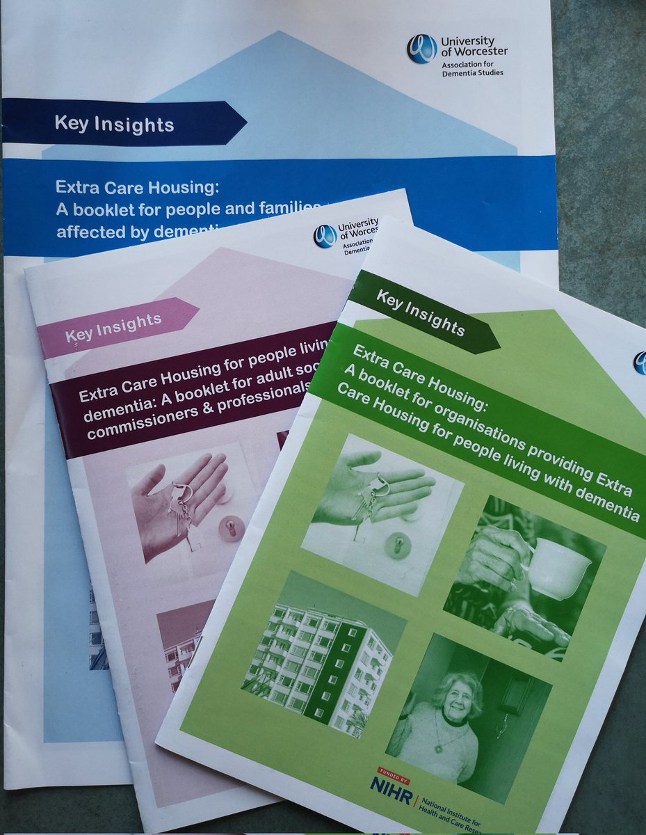 To find all three of the free #DemECH booklets (for people and carers affected by #dementia, and #ExtraCareHousing providers and commissioners ) from this important copruduced @NIHRSSCR funded research project, they can be downloaded at: housinglin.org.uk/Topics/type/De…