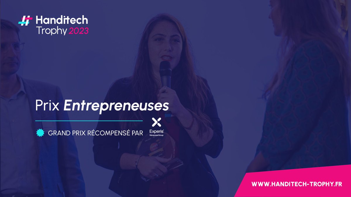 HanditechTrophy's tweet photo. Pour la deuxième année consécutive, nous remettrons un prix 𝗦𝗽𝗲́𝗰𝗶𝗮𝗹 𝗘𝗻𝘁𝗿𝗲𝗽𝗿𝗲𝗻𝗲𝘂𝘀𝗲𝘀 aux femmes qui entreprennent dans le domaine de la #handitech ! 💙

Déposez vite votre projet pour participer au Handitech Trophy !
👉 https://t.co/LIlgIa6JlI https://t.co/MTiYVe6clM