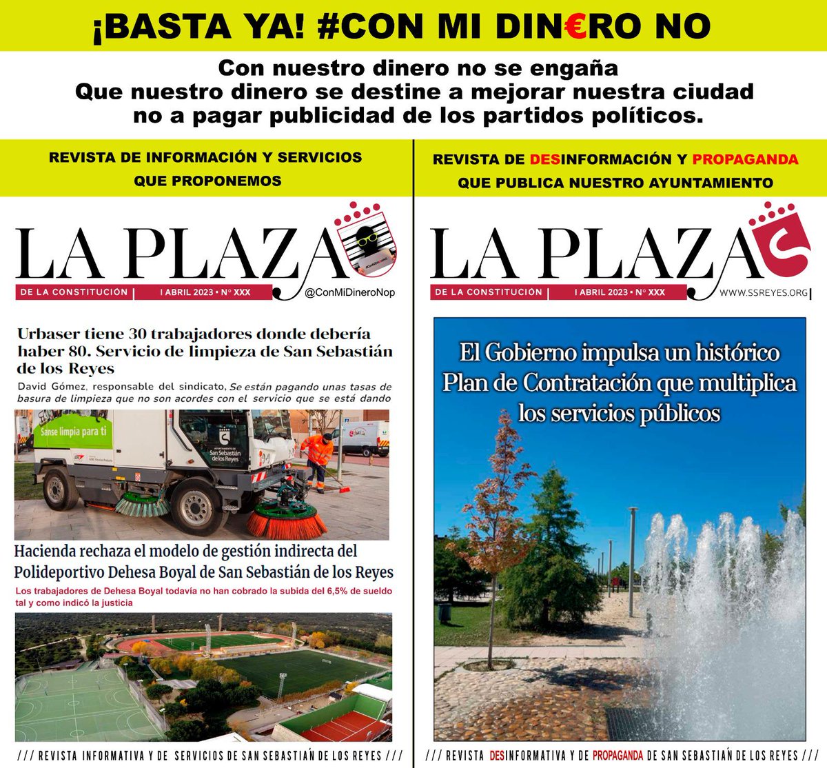 Estaremos en el pleno x l moción presentada x Podemos solicitada x nostr@s y apoyada x todos los partidos para q La Revista La Plaza deje de ser publicidad electoral. Habra lectura al respecto.  No te lo pierdas!!!

Firma esta petición
chng.it/wNKpkfqtYg

#ConMiDineroNO
