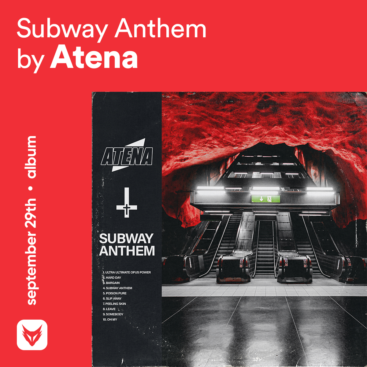 // @atenaband's fourth full-length album titled 'Subway Anthem' will be released on September 29th!

Tracklist:
1. Ultra Ultimate Opus Power
2. Hard Day
3. Bargain
4. Subway Anthem
5. Poison Pure
6. Slip Away
7. Peeling Skin
8. Leave
9. Somebody
10. Oh My