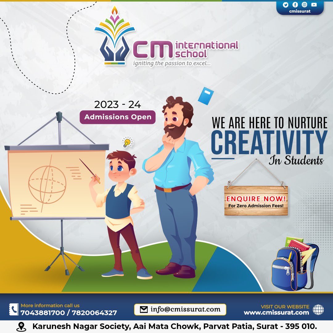 We are here to nurture creativity in Students!

For Inquiry: +91 70434881700 / +91 7820064327

Follow Us: @cmissurat

#cminternationalschool #trend #follow #viral #twitter