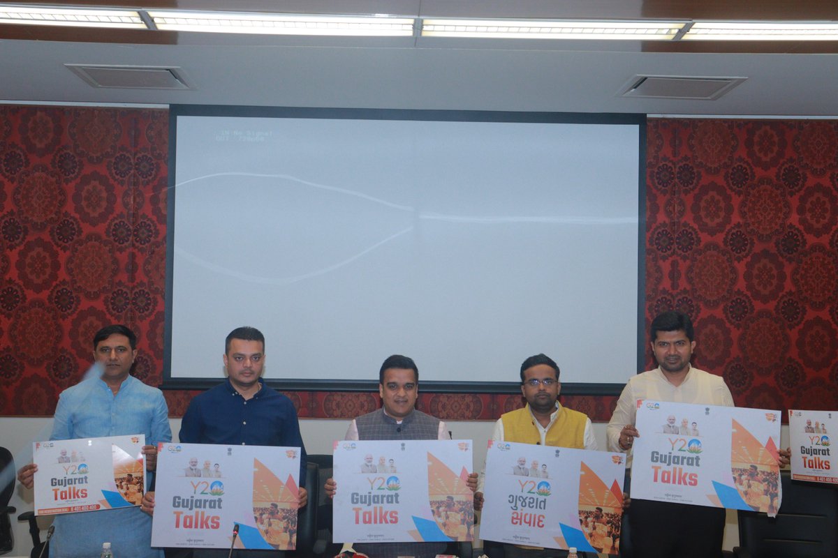 sanghaviharsh's tweet photo. Youth is the leading force behind a country's success and prosperity.

Under the able leadership of CM Shri Bhupendra Patel ji, Gujarat is ready to organise Y-20 Gujarat Samvaad (Youth 20).

Launched the Y-20 poster today and also released the number for registration. https://t.co/vw9vGO43B1