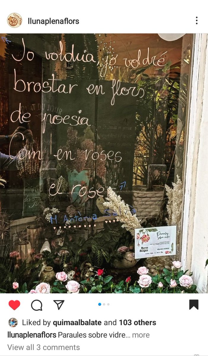 cpnlpobertes's tweet photo. Ara que ja hem escrit els versos als aparadors, els comerços en fan difusió a les seves xarxes!
#ParaulesSobreVidre
#SantJordi2023 #SantJordiCPNL
#VNG #XELL
@viucomerc
@ajuntamentvng
@imetvng
@crpgarraf
@vxlcat https://t.co/kNVOsFZkqM