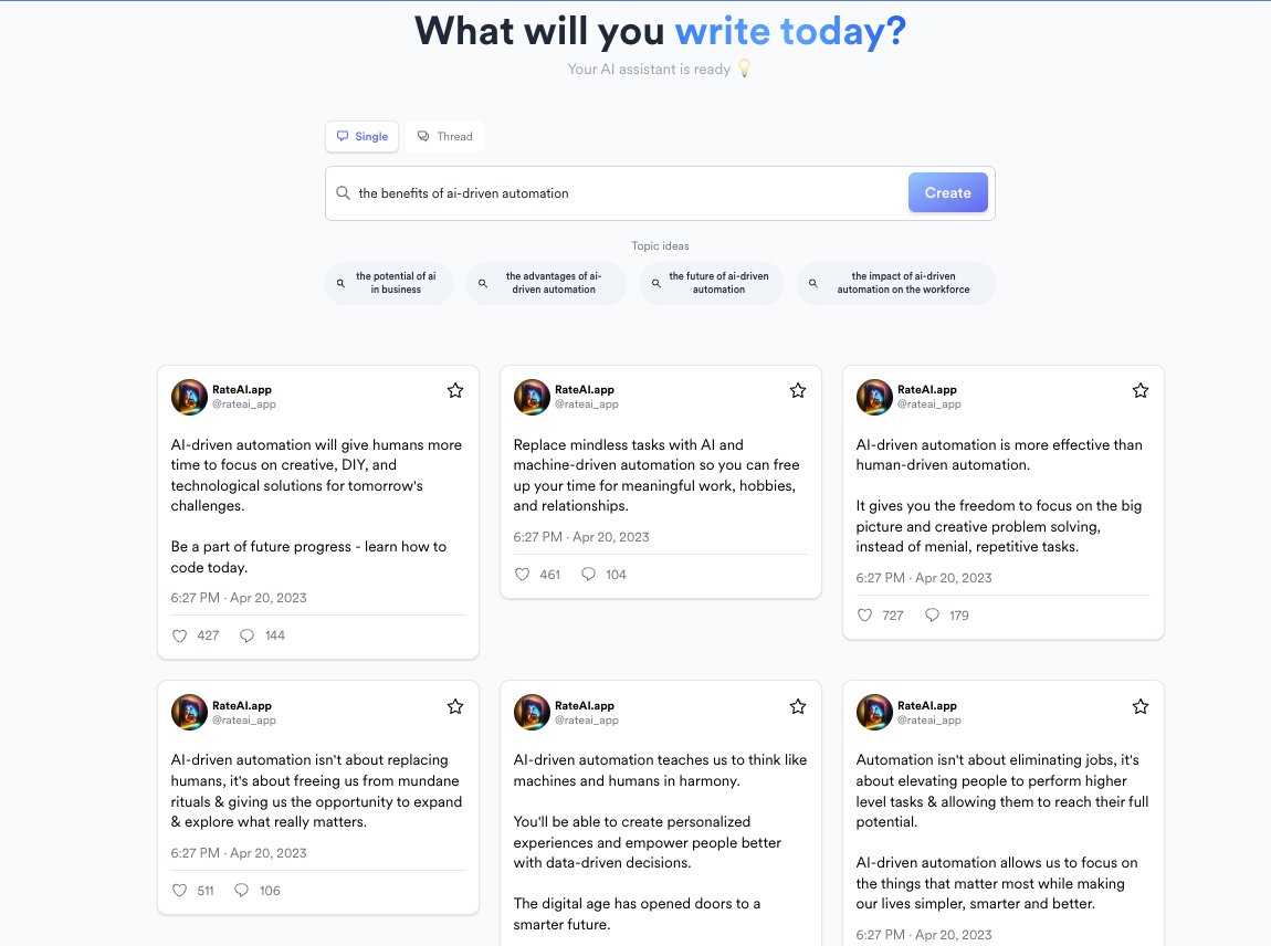 rateai_app's tweet photo. 🤔Looking for ideas to create engaging Tweets?
🔥Stop guessing, just ask #Postwise
Write your topic, and get instantaneously compelling tweets, ready to be posted! 💁♂️
If you use it, rate it 👉https://t.co/lsTjyTUSRj https://t.co/ZctYJD1GiB