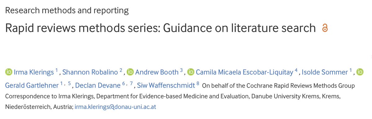 Evidence Synthesis Ireland (@evidsynirl) on Twitter photo Are you looking for guidance on your search for your #RapidReview?
The Cochrane Rapid Reviews Methods Group, which includes ESI Director <a href="/decdevane/">Declan Devane</a>, have published this helpful guide in <a href="/BMJ_EBM/">BMJ Evidence-Based Medicine</a>
ebm.bmj.com/content/early/… Are you looking for guidance on your search for your #RapidReview?
The Cochrane Rapid Reviews Methods Group, which includes ESI Director <a href="/decdevane/">Declan Devane</a>, have published this helpful guide in <a href="/BMJ_EBM/">BMJ Evidence-Based Medicine</a>
ebm.bmj.com/content/early/…