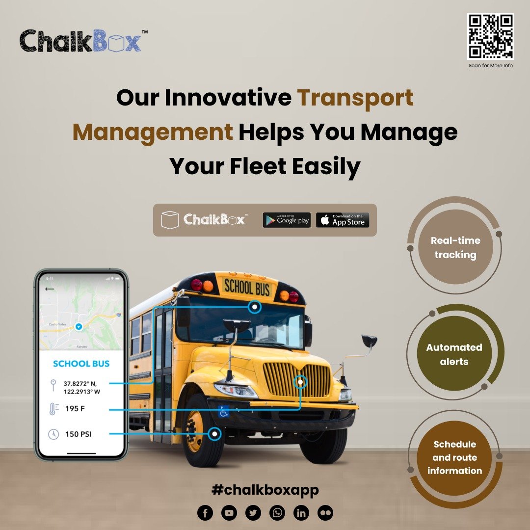 Transform your school's transportation management with our Chalkbox customizable software solution!
.
#InnovativeSoftware #TransportManagementSystem #SchoolBusManagement #StudentSafety #RealTimeTracking #chalkboxschoolerp #chalkbox #teamchalkbox #schoolmanagementsystem