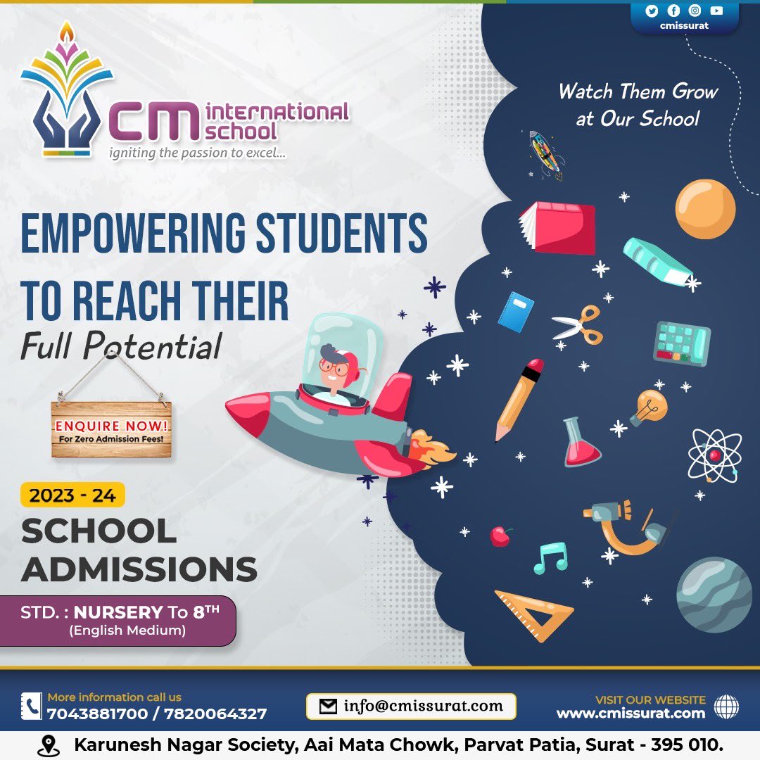 Empowering Students to reach their full potential!

For Inquiry: +91 70434881700 / +91 7820064327

Follow Us: @cmissurat

#cminternationalschool #trend #follow #viral #twitter