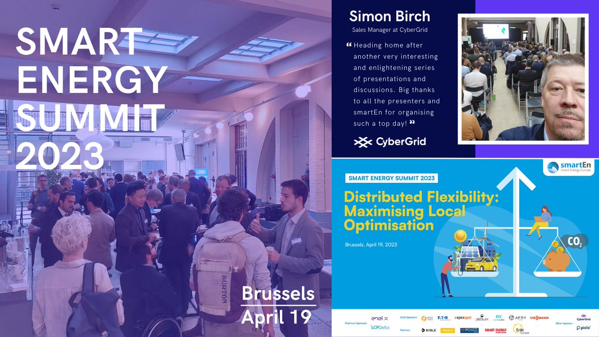 CyberGrid_GmbH's tweet image. Our Sales Manager Simon Birch attended the #SmartEnergySummit2023 that took place yesterday in Brussels!

📈Flexibility Monetisation
💡Local Innovation and Optimisation
⚡Decentralised Energy Solutions
💰Innovative Financing
🔋Smart Energy Solutions

@smartEnEU 
#flexibility #VPP