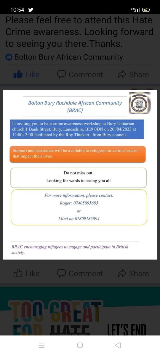 BuryBolton's tweet photo. Good morning everyone. This is just a reminder to welcome you to our Hate Crime awareness workshop today. See you all soon.@BuryCouncil @BuryVCFA @GMPBuryNorth @Healthwatchbury @RefugeeAction https://t.co/z4qIz4fNpw