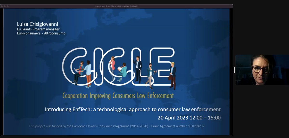 Live from #EnfTech conference: our second speaker @lcrisigiovanni from @euroconsumers highlighting the power of consumer complaint data in driving speedy enforcement action with their CICLE project 👾