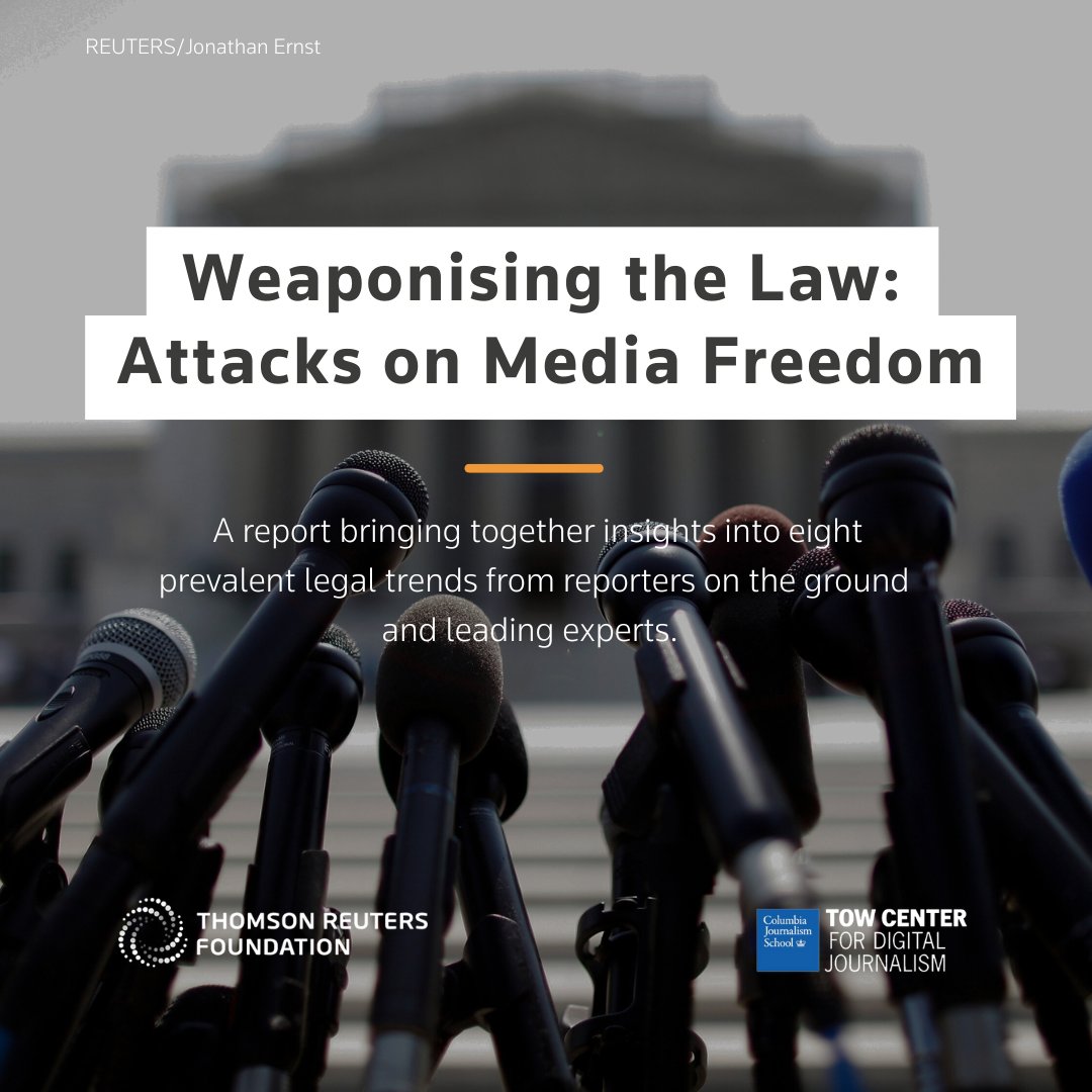 Thomson Reuters Foundation (@trf) on Twitter photo ⚖️ The rule of law is a precious resource for reporters at risk, but its growing misuse is pushing them into the firing line.
With <a href="/TowCenter/">Tow Center</a> at <a href="/columbiajourn/">Columbia Journalism School</a>, our new report maps the rise of these threats stifling journalism.
Here are 8⃣ legal trends hampering media freedom. ⚖️ The rule of law is a precious resource for reporters at risk, but its growing misuse is pushing them into the firing line.
With <a href="/TowCenter/">Tow Center</a> at <a href="/columbiajourn/">Columbia Journalism School</a>, our new report maps the rise of these threats stifling journalism.
Here are 8⃣ legal trends hampering media freedom.