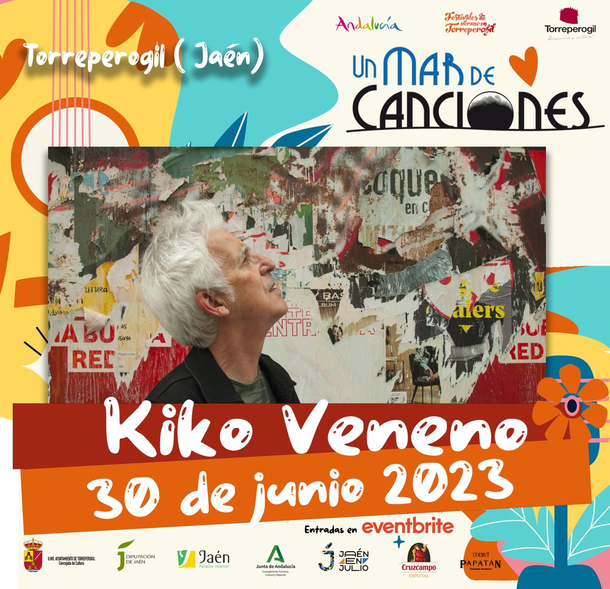 Como nos gusta Kiko Veneno, un artistas universal que brilla en el cartel de UN MAR DE CANCIONES. Nuevo disco y repaso a todos sus éxitos. Será el viernes 30 de junio, en el Auditorio Torres Oscuras.
Entradas
📷 EVENTBRITE.ES
<a href="/jaenenjulio/">Jaén en Julio</a>