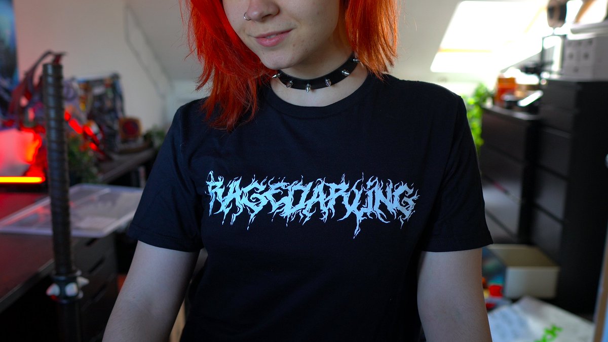 RageDarling's tweet photo. Got my new merch t-shirt and beanie from @ManaMerch in the mail today, eeeeee!! I'm SO proud of this death metal-inspired design, I love it so much 💖💖 https://t.co/VVjgsACl1c