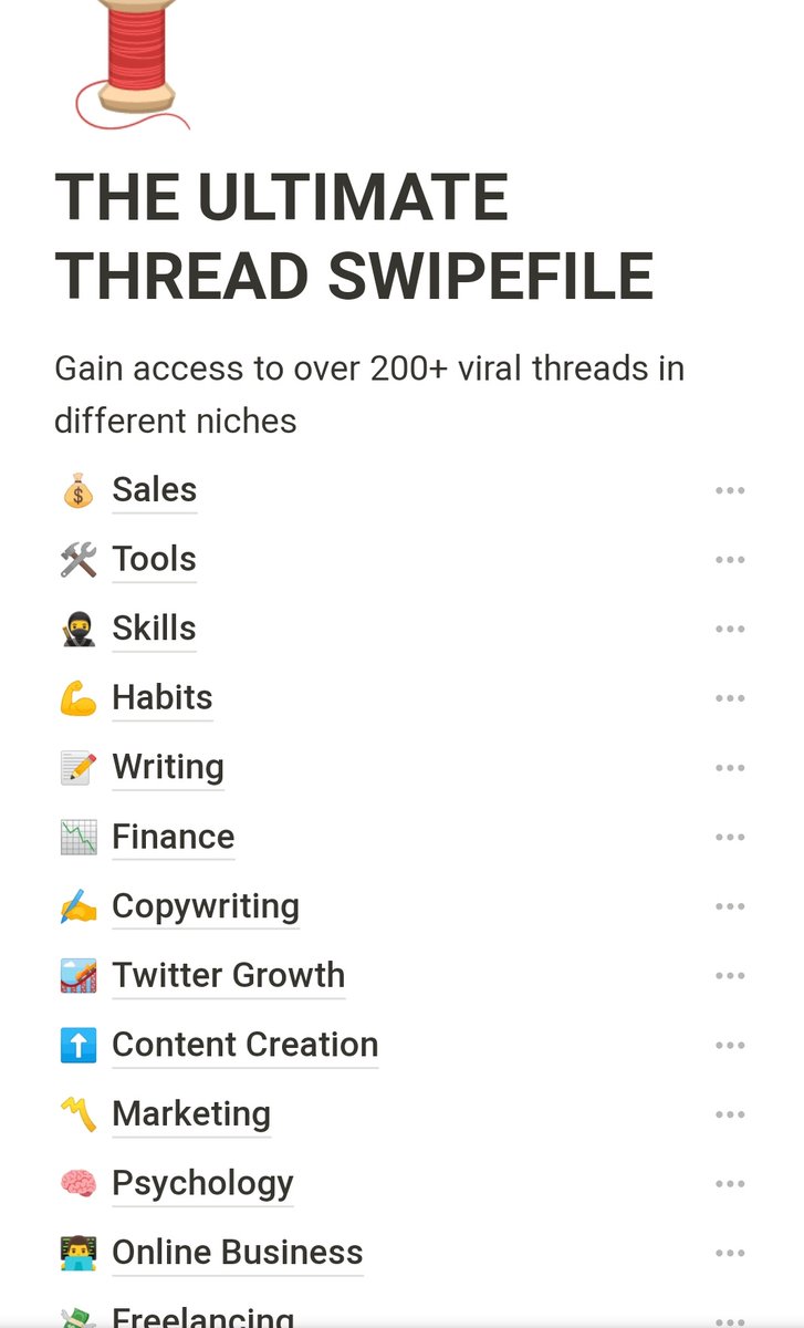 The Ultimate Twitter Threads Swipe file:

- 200+ Threads 
- 23+ Creators
- 14+ Niches 

This took weeks to put together.

But I'm giving it to you for FREE today.

Simply... 
-Like
-Retweet &amp; 
-Comment 'Thread'

And I'll send it to you.

(Must be following so I can DM).