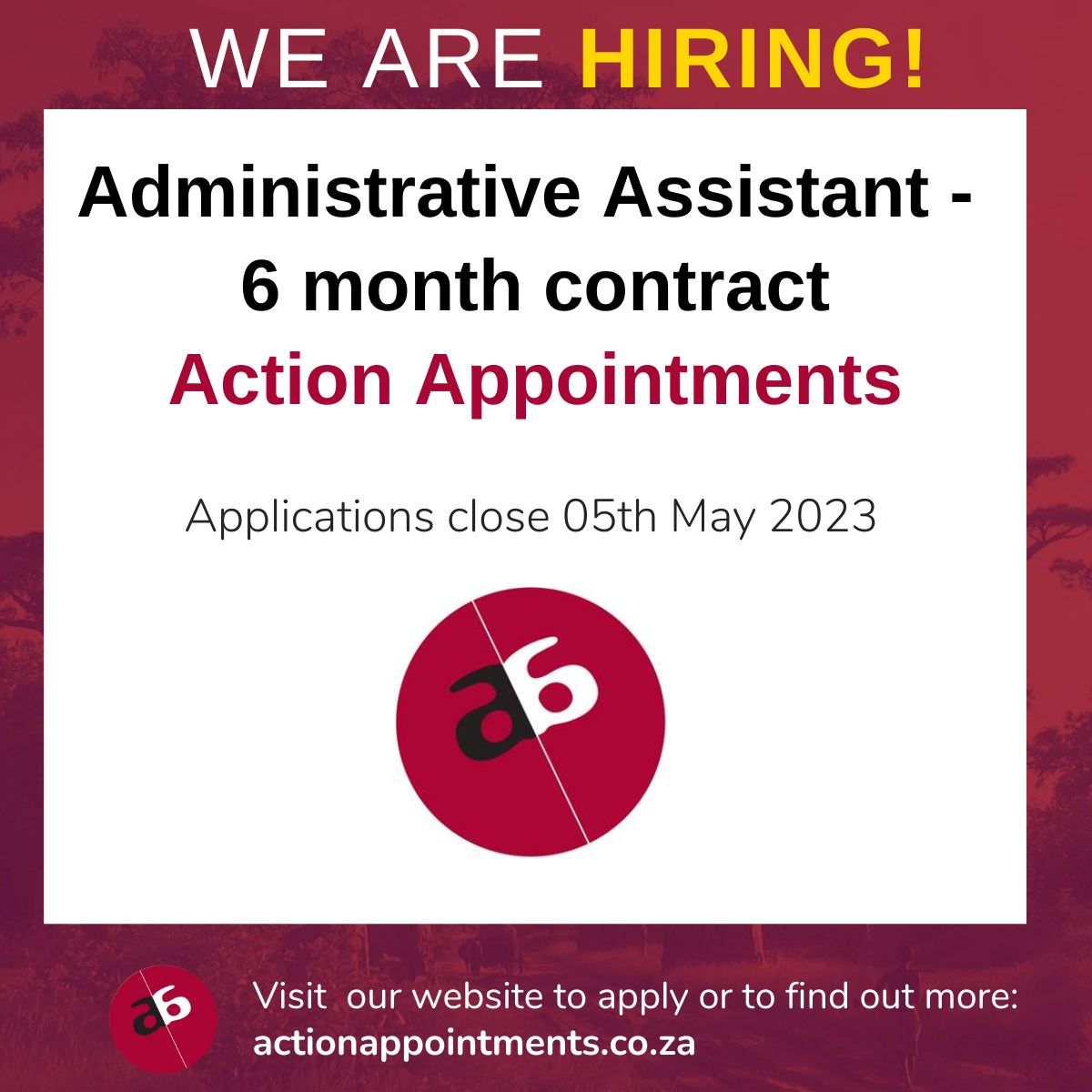 actionappntmnts's tweet image. VACANCY! Action Appointments is recruiting an Administrative Assistant - 6 month contract based in Cape Town (Hybrid work model).
For more information, visit the link below:
lnkd.in/dPvWKVPD
Only candidates based in Cape Town will be considered.
#hiring #adminassistant