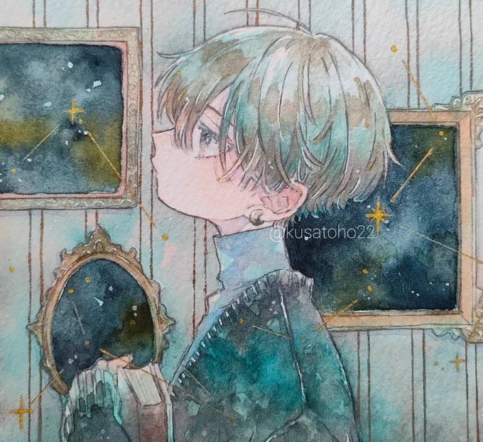 #再掲したらフォロワーが増えるらしい絵墨の青明で描く夜空が好き 