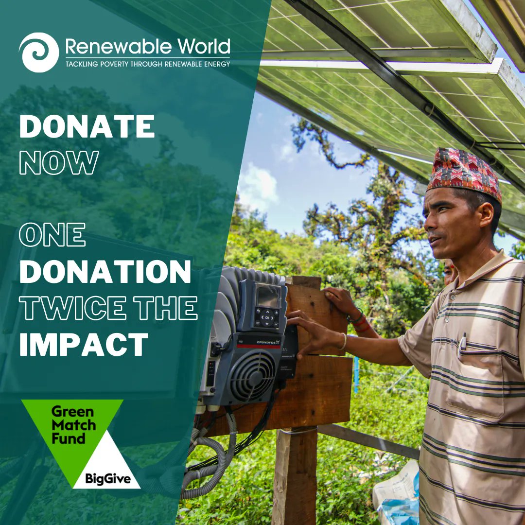 RenewableWorld's tweet photo. Our match funding campaign is live! You now have seven days to support our @BigGive Green Match Fund and to get your donation doubled. Donate now to transform life for people living in poverty using clean energy and climate mitigation solutions 👉 https://t.co/lSSr1XY3yy https://t.co/ayF7a8JtLF