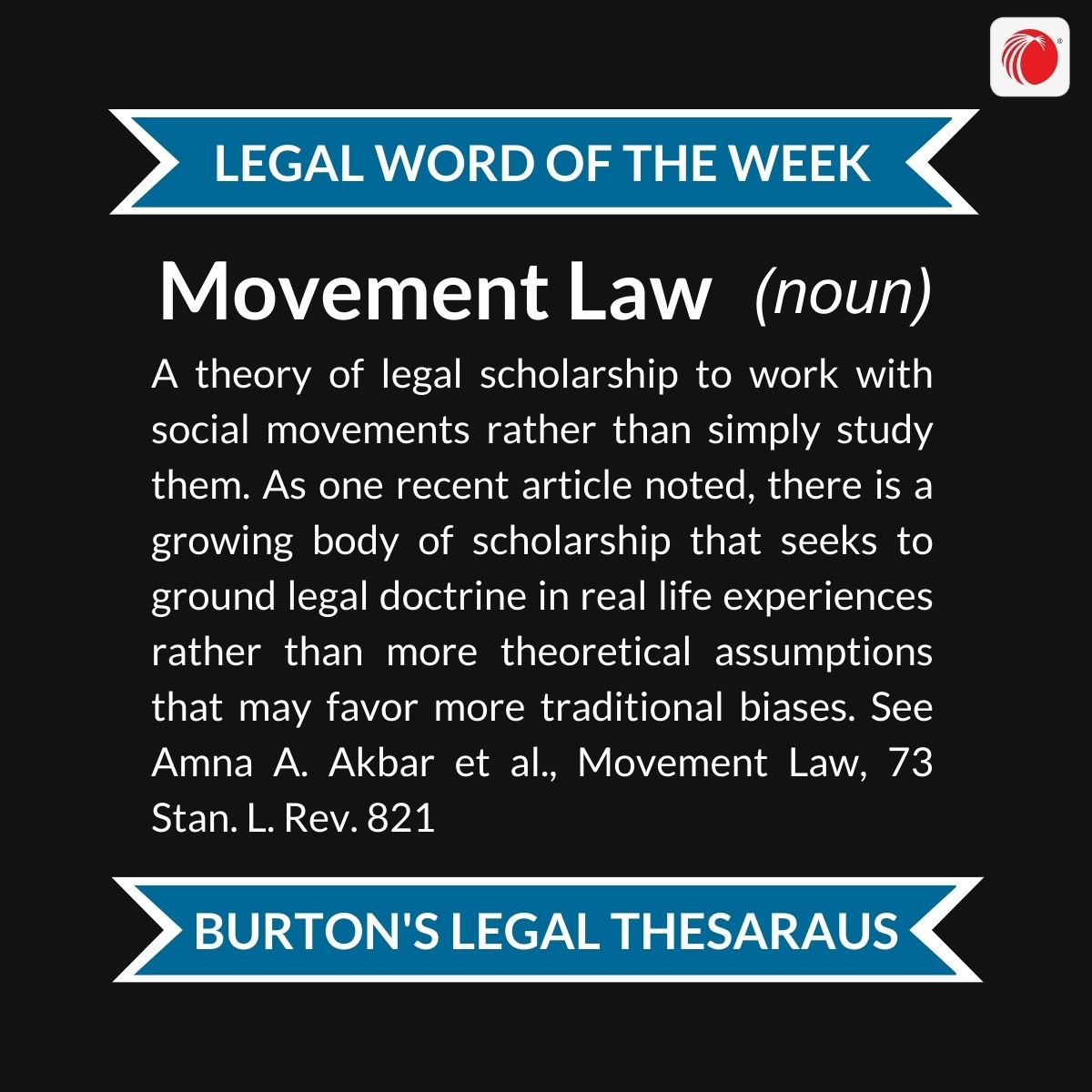 lexissource's tweet photo. Our legal word of the week from Burton's Legal Thesaurus is Movement Law @LexisNexis Learn more here: https://t.co/cDiH7yPIPE
#LexisNexis #Burtons #LawSchool #LegalEducation #LegalDefinition https://t.co/fIUiu22oLJ