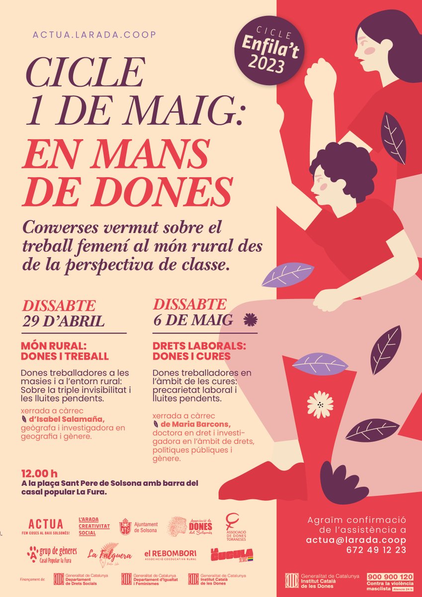 🗣EL CICLE #Enfilat2023 COMENÇA ABANS D'HORA! 
En el marc de l'1 de maig: dues converses vermut per parlar sobre treball, classe i gènere al món rural. Amb  Isabel Salamaña i Maria Barcons!
📆 29/04 i 6/05, a les 12h
📍A la plaça St Pere de Solsona
🍻 Barra amb <a href="/LaFuraSolsona/">La Fura Solsona</a>